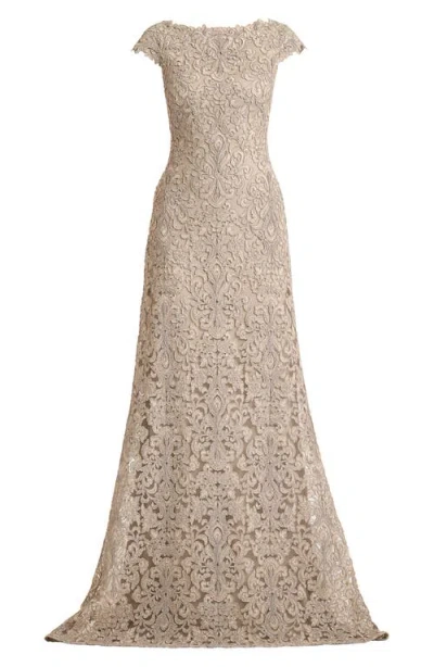 Tadashi Shoji Hoyt Lotus Embroidered Tulle Gown In Neutral