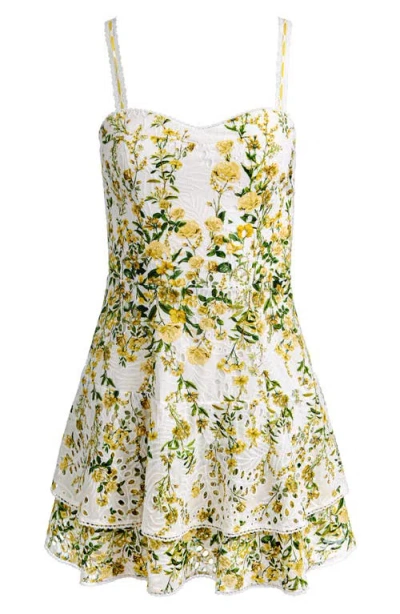Alice And Olivia Meredith Sweetheart Drop Ruffle Flare Mini Dress In Multi