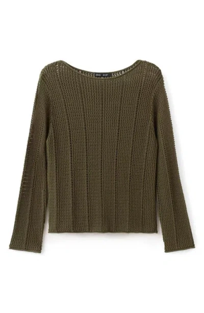 Mango Open Stitch Sweater In Green