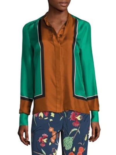 Shop Diane Von Furstenberg Colorblock Silk Shirt In Arago Jade
