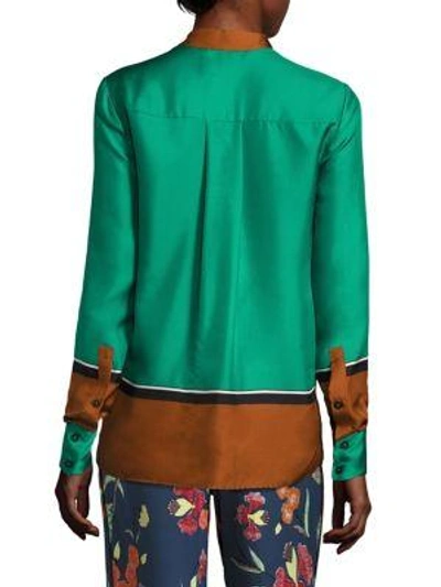 Shop Diane Von Furstenberg Colorblock Silk Shirt In Arago Jade