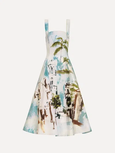 Oscar De La Renta Dominican Landscape Printed Cotton-poplin Midi Dress In Multi