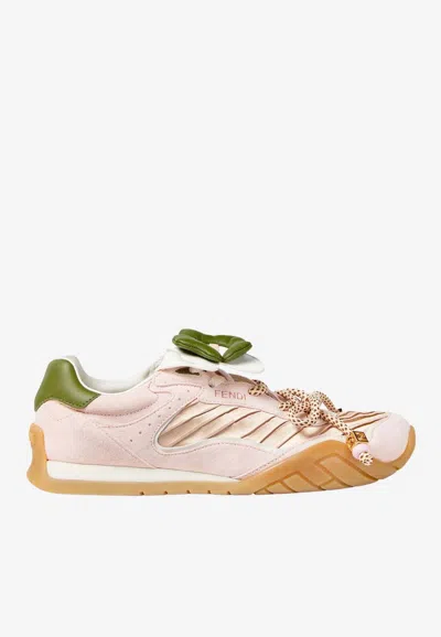 Fendi Wave Pulse Suede Sneakers With Satin Inserts In Neutral