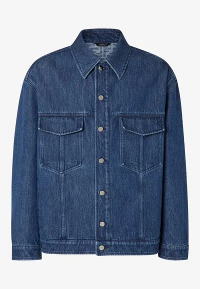 Fendi Logo-patch Denim Jacket In Blue
