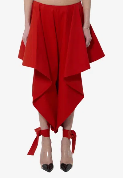 Alaïa Womens Orange Sanguine Ruffled Open-seam Cotton Trousers In Red