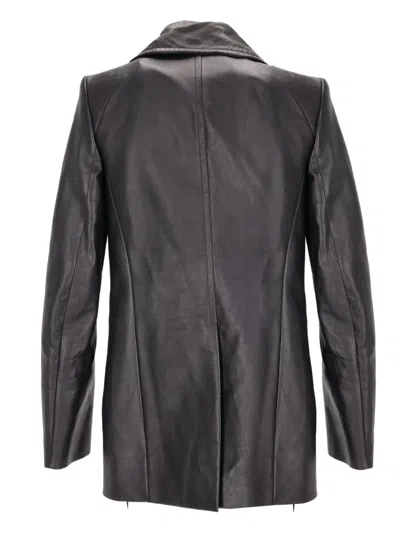 Ann Demeulemeester Helen Double-breasted Leather Jacket In Black