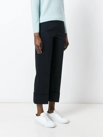 Shop Fay Cropped Wide Trousers In Blue