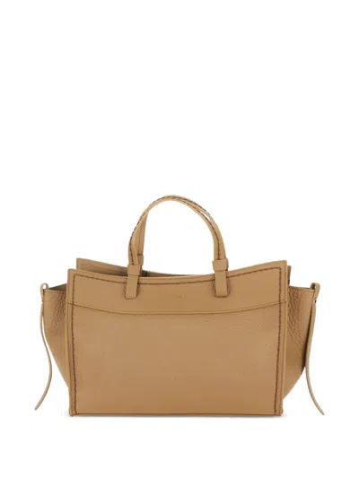Visonà Brown Queen Rectangular Pebbled Leather Handbag In Neutral