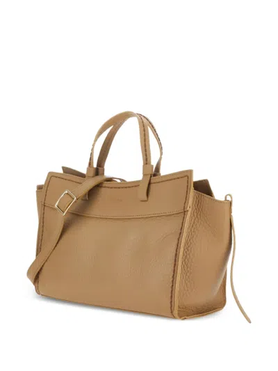 Visonà Brown Queen Rectangular Pebbled Leather Handbag In Neutral