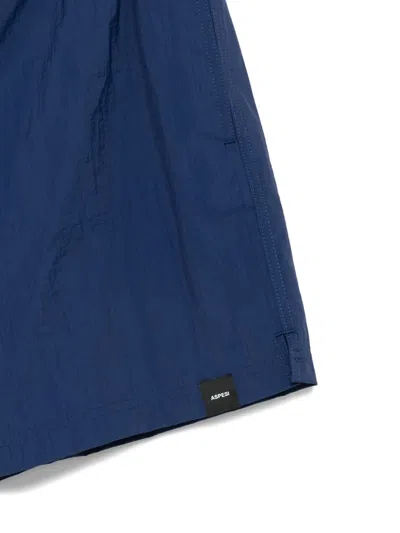 Aspesi Logo-patch Drawstring Swim Shorts In Blue