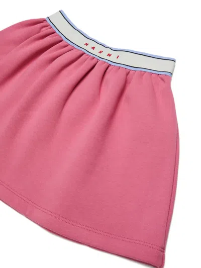 Marni Logo-waistband Gathered Skirt In Pink