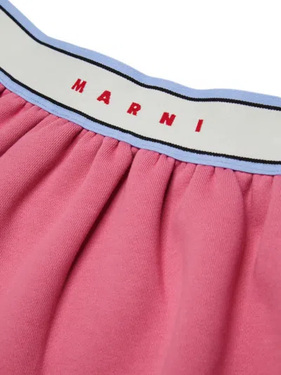 Marni Logo-waistband Gathered Skirt In Pink