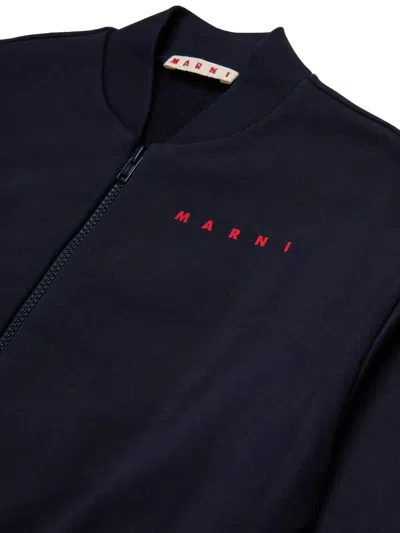 Marni Kids' Logo-print Zip-up Sweatshirt In Blue