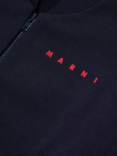 Marni Kids' Logo-print Zip-up Sweatshirt In Blue