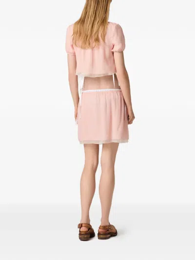 Miu Miu Layered Crinkle Silk Crop Top In Pink