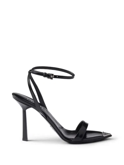 Prada Logo Detail Heeled Sandals In Black