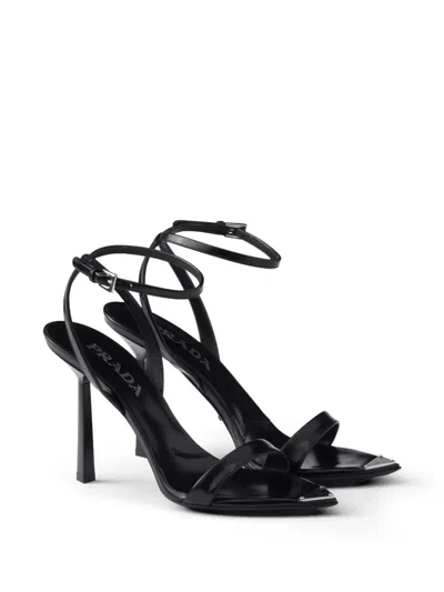 Prada Logo Detail Heeled Sandals In Black