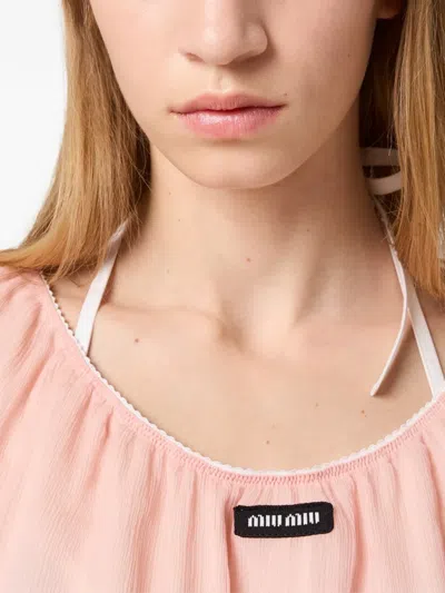 Miu Miu Layered Crinkle Silk Crop Top In Pink