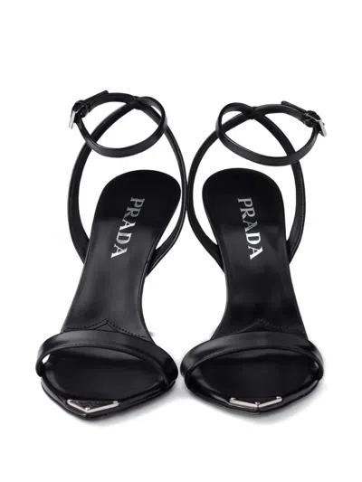 Prada Logo Detail Heeled Sandals In Black