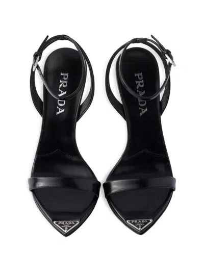 Prada Logo Detail Heeled Sandals In Black