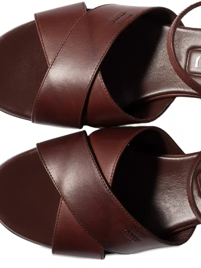 Miu Miu Leather Platform Sandals With 3.5 Cm Plateau And 7.5 Cm Heel In Brown