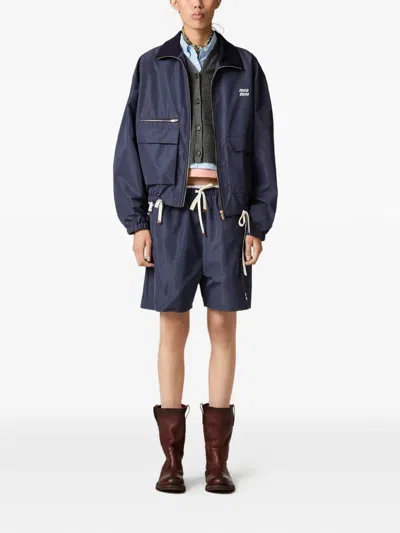 Miu Miu Technical Fabric Blouson Jacket In Blue