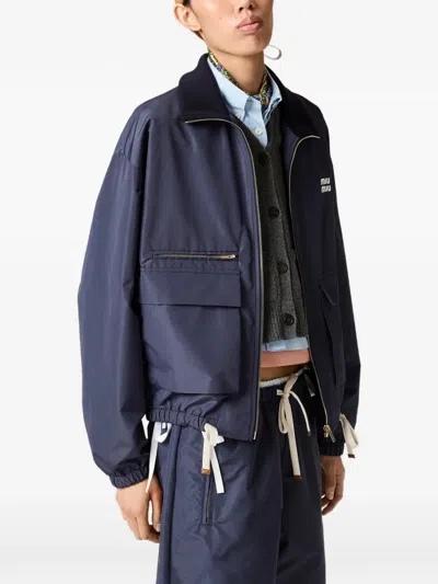 Miu Miu Technical Fabric Blouson Jacket In Blue