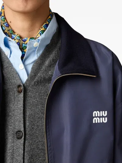 Miu Miu Technical Fabric Blouson Jacket In Blue