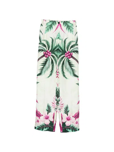 F.r.s . Printed Silk Trousers In Green