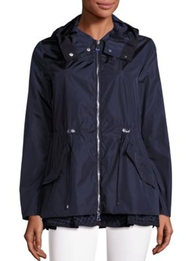 Shop Moncler Long Hooded Jacket In Navy