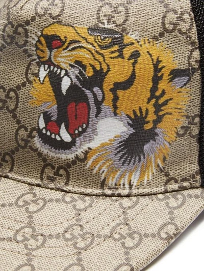 Gucci Tiger Logo Print Baseball Cap - Brown In Beige | ModeSens