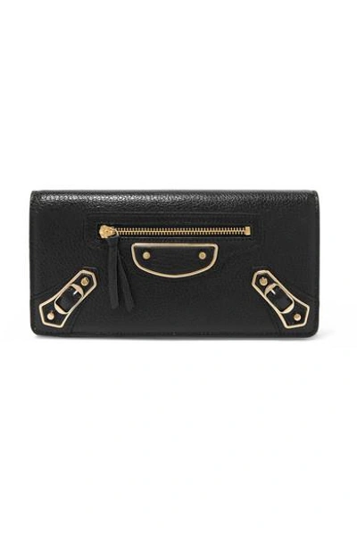 Shop Balenciaga Metallic Edge Textured-leather Wallet