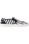 DOLCE & GABBANA Embellished striped textured-leather slip-on sneakers