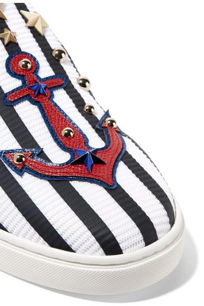 Shop Dolce & Gabbana Embellished Striped Textured-leather Slip-on Sneakers