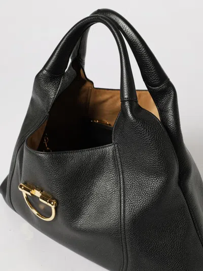Gucci Women Black Shoulder Bag With Horsebit Closure In Grained Leather Woman In Black