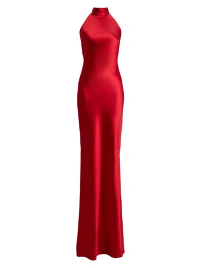 Ralph Lauren Chilton Stretch Satin Evening Dress In Bright Red