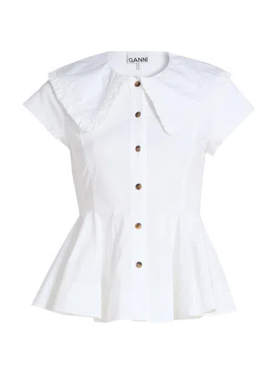 Ganni White Regular Solid Shirt In White