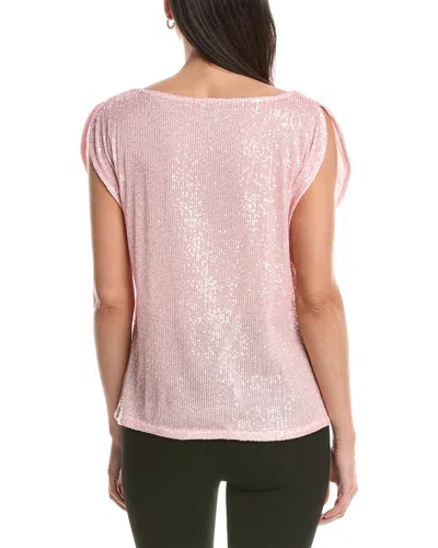 Anne Klein Split Shoulder Drape Sequin Blouse In Pink