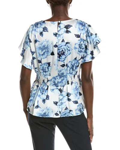 Anne Klein Flutter Printed Blouse In Blue