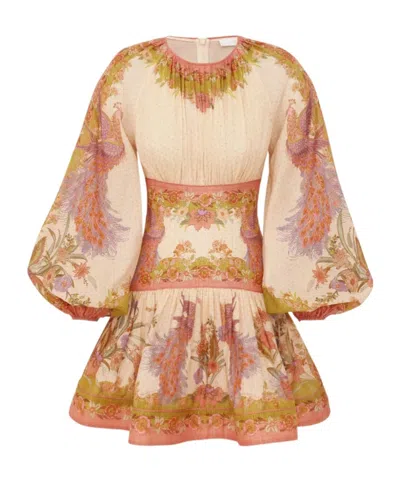 Zimmermann Womens Chartreuse Scarf Floral Indra Floral-print Cotton And Silk-blend Mini Dress Xxs In Multi