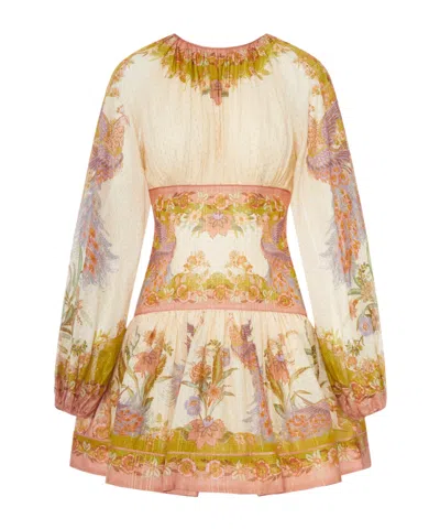 Zimmermann Womens Chartreuse Scarf Floral Indra Floral-print Cotton And Silk-blend Mini Dress Xxs In Multi