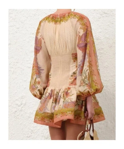 Zimmermann Womens Chartreuse Scarf Floral Indra Floral-print Cotton And Silk-blend Mini Dress Xxs In Multi