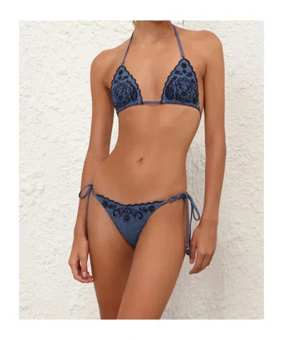Zimmermann Aster Paisley Embroidered Denim Two-piece Swimsuit In Blue