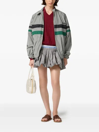 Miu Miu Striped Jacket Front Pockets Elasticated Cuffs In Gray