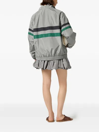 Miu Miu Striped Jacket Front Pockets Elasticated Cuffs In Gray