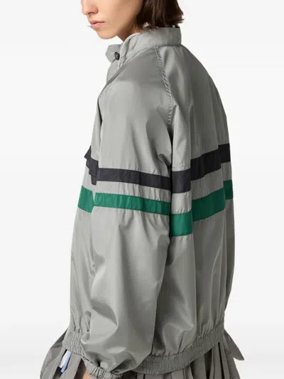 Miu Miu Striped Jacket Front Pockets Elasticated Cuffs In Gray