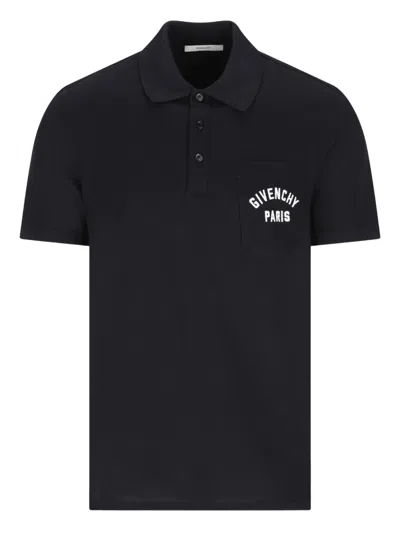 Givenchy Dark Blue Polo Shirt With Logo Embroidery Men In Black
