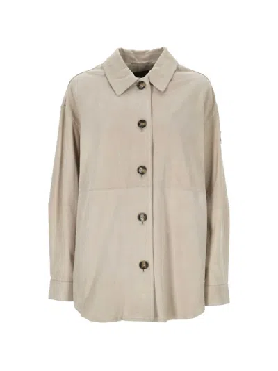 Peuterey Beige Solid Shirt Collar Jacket In Neutral