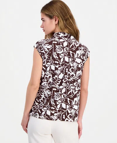 Anne Klein Essentials Petite Collared Button-front Top In Brown