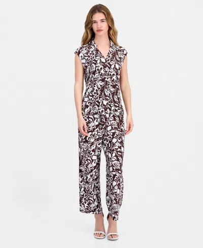 Anne Klein Essentials Petite Collared Button-front Top In Brown